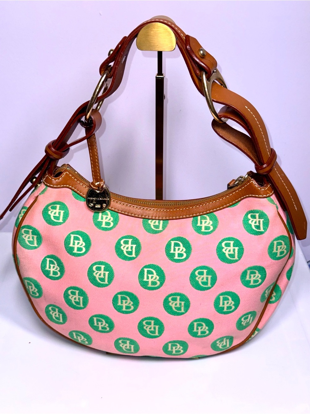 Dooney & Bourke Pink and Green Signature Crescent Shoulder Bag - Picture 2 of 8